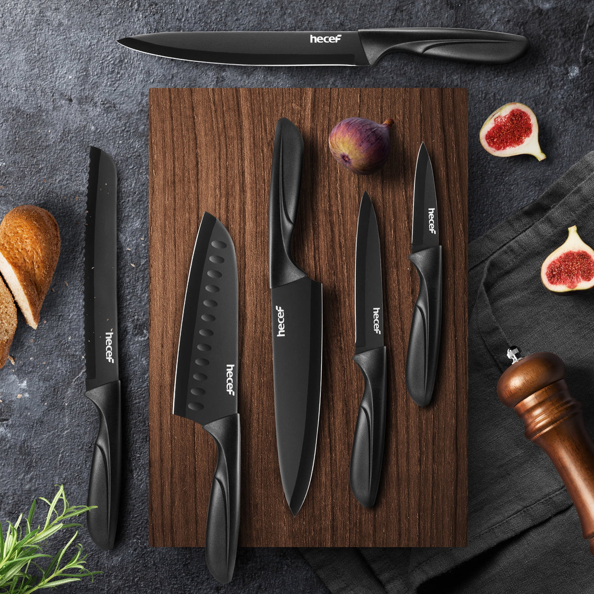 Hecef 3-Piece Kitchen Knife Set Chef, Santoku and Paring Knives, Ultra Sharp, Rust-Resistant