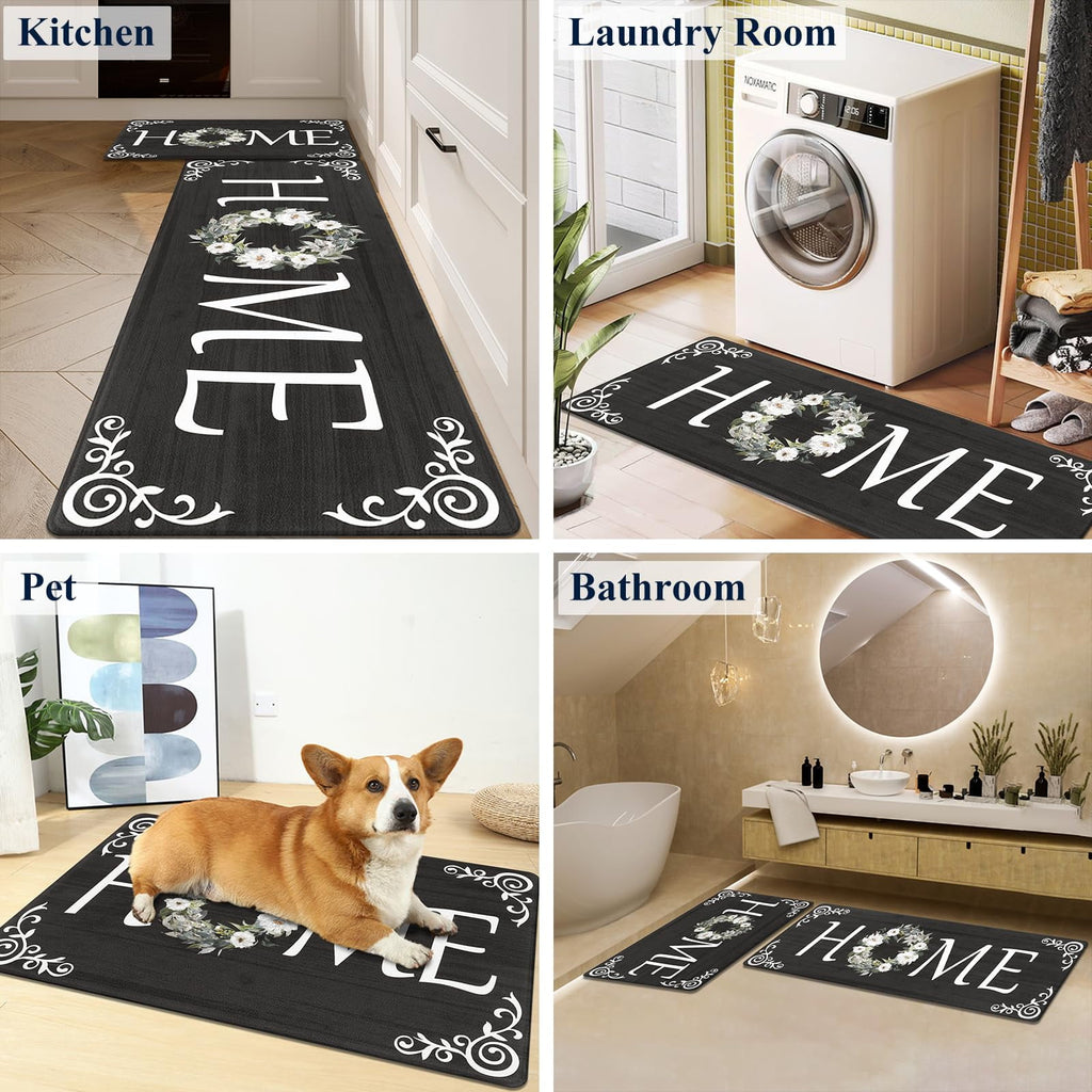 Findosom 2pcs Anti Fatigue Kitchen Rug Set,18"x30"+18"x47" Waterproof Non Slip Kitchen Runner Rug,0.4" Thick Cushioned Kitchen Floor Mats,Ergonomic Standing Mats Back Pain Relief Laundry Foam Rug