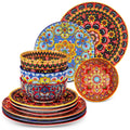 Vancasso Dinnerware Set, Porcelain Plates and Bowls Set for 4, 12 Pieces Ceramic Boho Dish Set for Kitchen, Dishwasher and Microwave Safe, Series LUMI