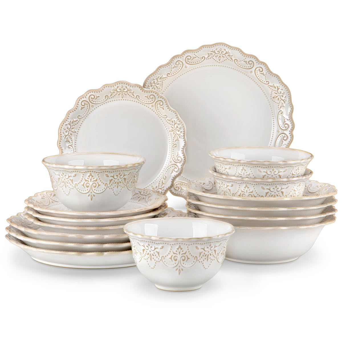 vancasso 16 pcs Dinnerware Sets, Plates and Bowls Set for 4, Stoneware Dinner Set, Blue