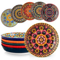Vancasso Pasta Bowls, Ceramic 32 oz Dinner Bowls Set of 6, Bohemian Salad Bowls, Large Serving Bowls for Soup and Cereal, Microwave and Dishwasher Safe, Series LUMI